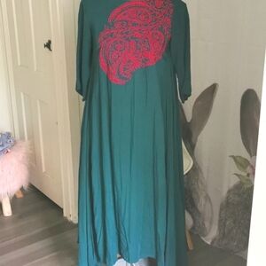 Emerald Green Chiffon Crepe Dress Resortwear Lounging. Size XS. EUC